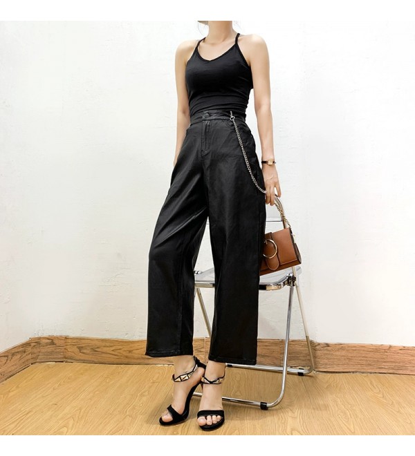 Imitation PU high-waisted pants