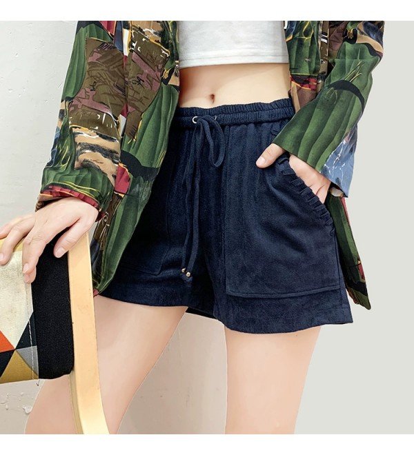 Navy suede shorts