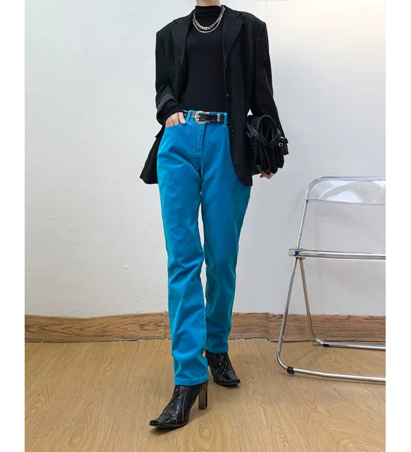 Blue Vintage casual velvet straight leg pants