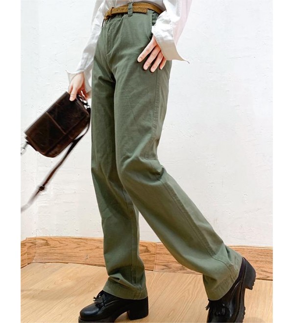 Grass green cotton spring pants